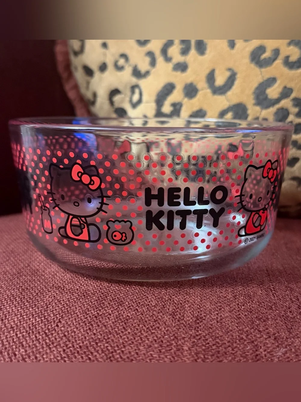 Pyrex Hello Kitty Clear Glass Bowl, Red Polka Dots 5.75”